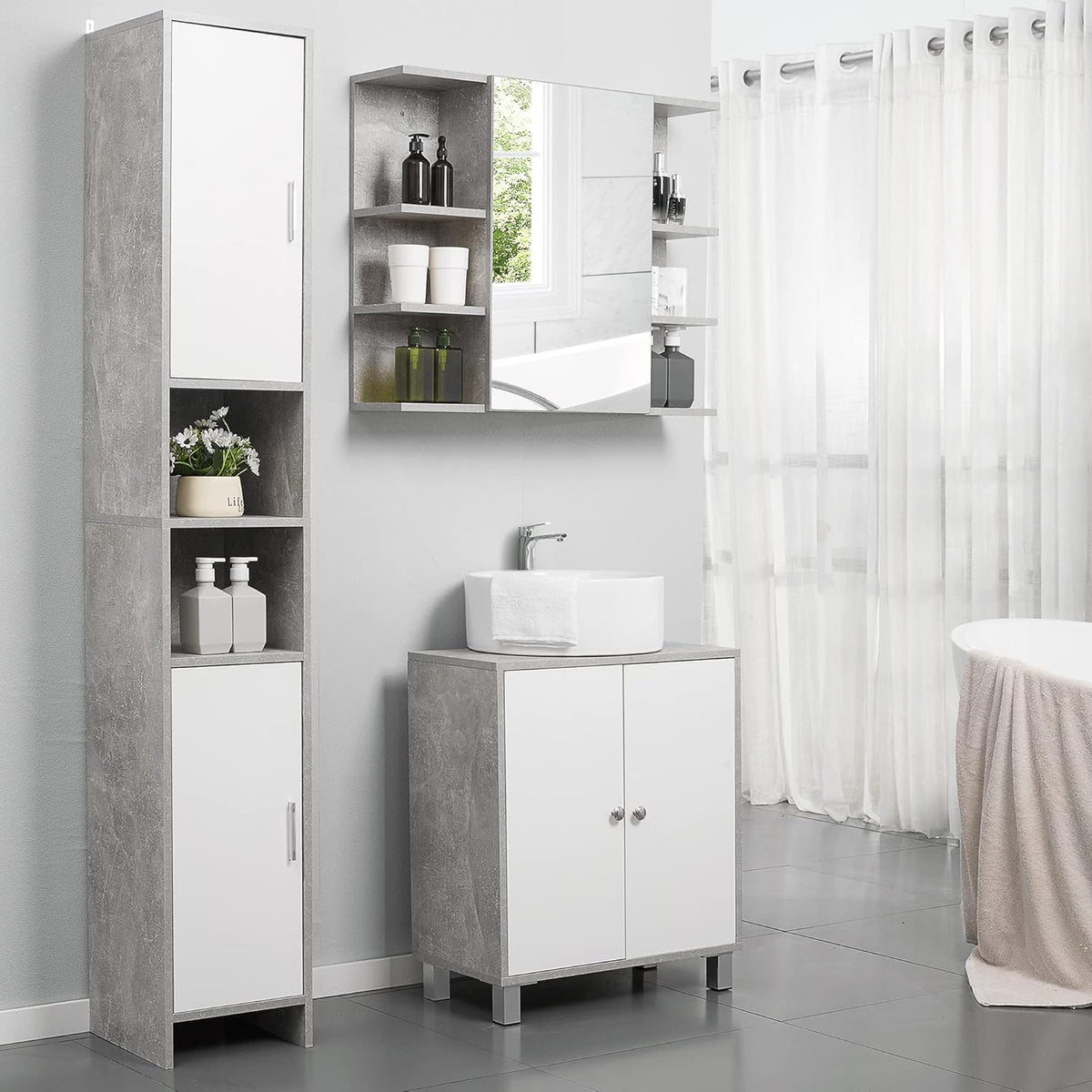 kleankin Bathroom Cabinet High Cabinet Bathroom Cabinet Multifunctional Cabinet with 6 Compartments 2 Doors Chipboard White 30 x 30 x 180 cm - QUORE