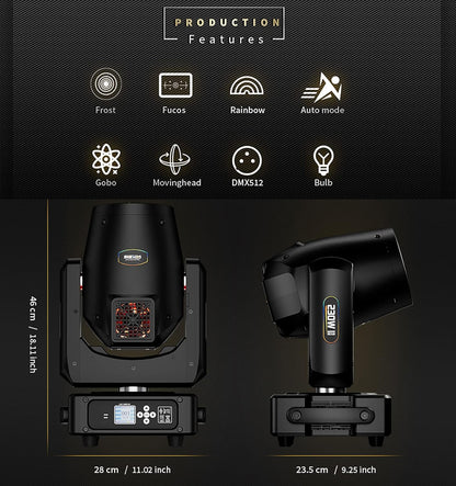 SHEHDS 230W 7R (8500K) Bewegend hoofd podium lichten lamp 14Gobos 14 kleuren wassen/straal/vorst/regenboog podium effect 8-facet prisma 1,2 ° ~ 30 ° straalhoek DMX512 geluid geactiveerde DJ lich