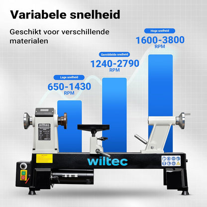 Wiltec houtdraaibank 550 W voor houtbewerking draaibank voor hout werkbank gereedschap variabele snelheid 650-3800 rpm 3 standen draaimachine houtmachine houtwerkbank