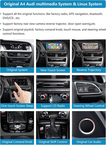 Ninetom Autoradio 8,9 Inch Touchscreen met Wireless Carplay en Android Auto voor 2009-2016 Audi A4 S4 met 3G MMI+ Systeem, Ondersteunt Mirrorlink, Camera, Navigatie