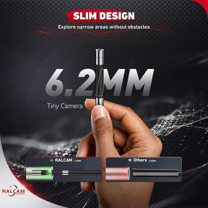 Ralcam Endoskopkamera mit Licht Endoscope Camera - Endoskop 6,2mm Inspektionskamera 4,3" HD 720P Rohrkamera, Kameras mit 6 LED, IP67 Wasserdicht 2M Halbstarre Kabel Teleskopkamera Kfz Werkzeug