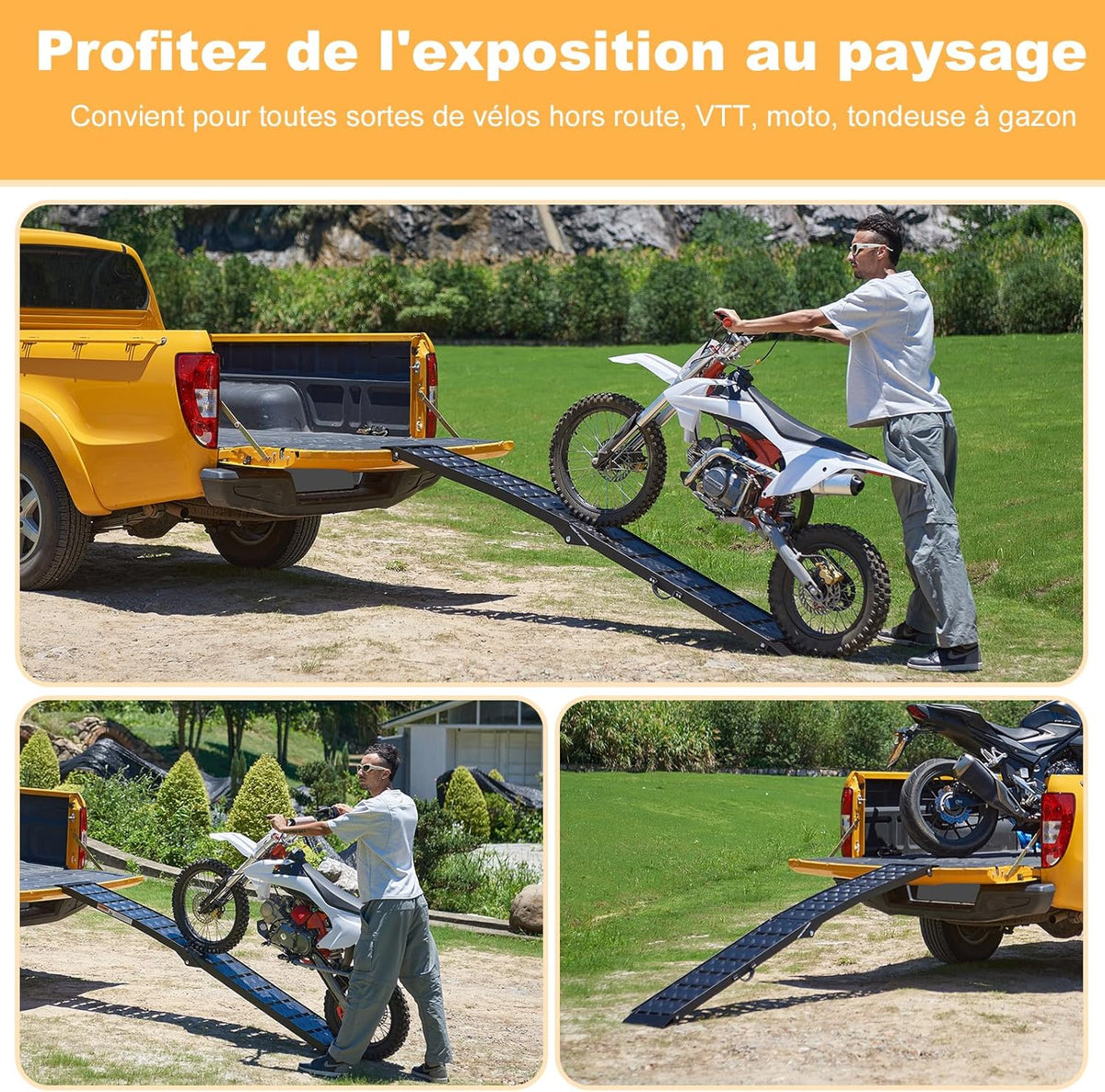 gardhom Draagbare aluminium oprijplaat, zwarte laadruimte voor ATV-voertuigen, met een draagvermogen van 680 kg/paar, duurzaam, met handgrepen en handschoenen