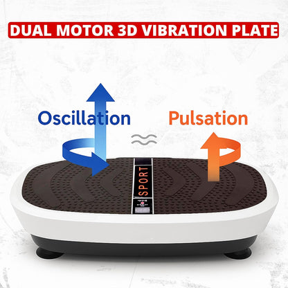 3D Crazy Fit Vibration Plate, Oscillation and Pulsation with Dual Motor, 80 Speeds, Remote Control and Resistance Bands, Full Body Fitness Device for Home, Maximum Load 150 kg - QUORE