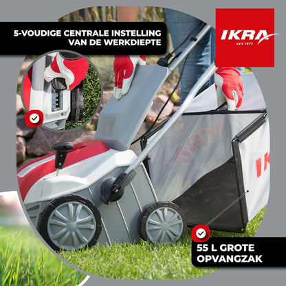 IKRA Elektrische Verticuteermachine Gazonbeluchter IEVL 2000, opvangmand 55l, werkbreedte 40cm, 2000W
