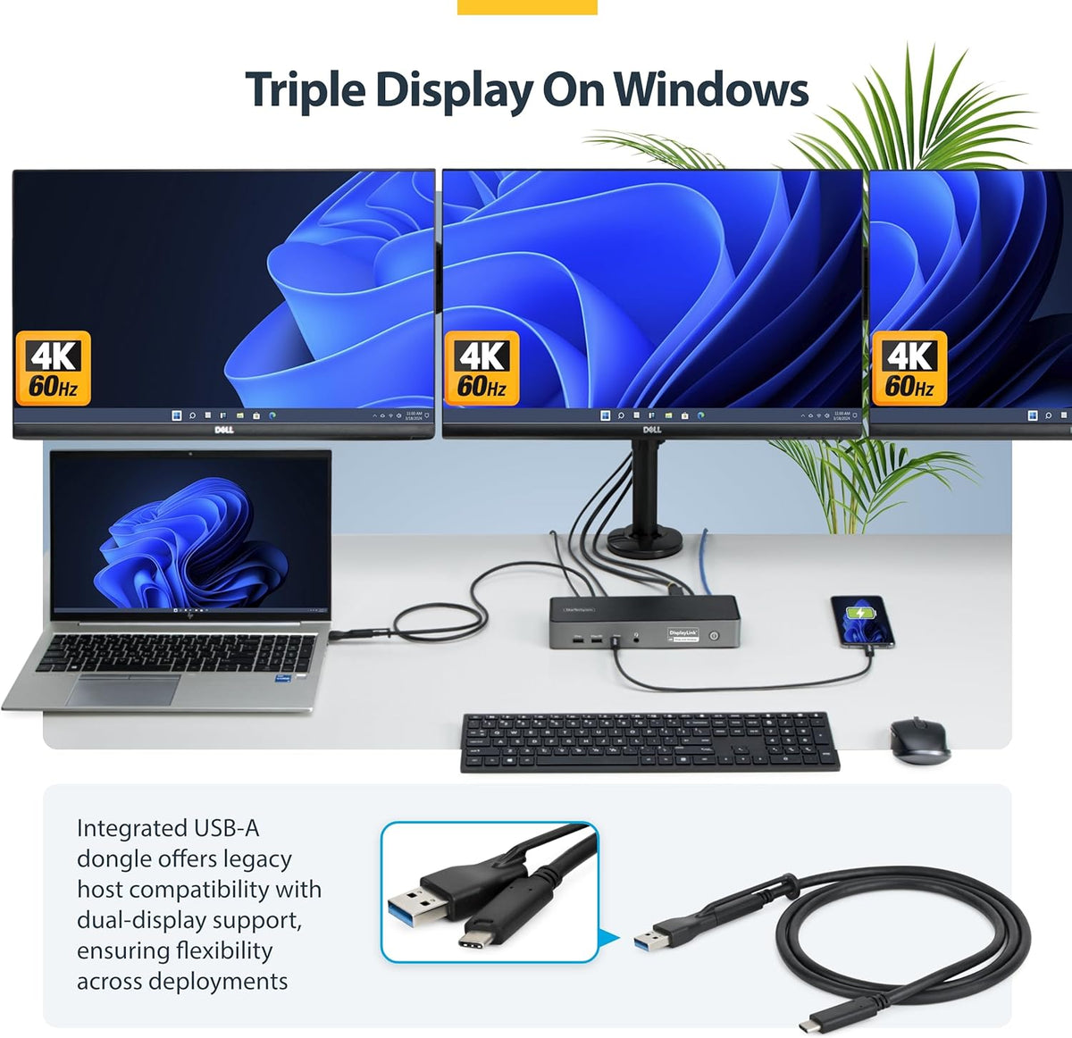 StarTech.com Triple-Monitor USB-C Docking Station, 140W Charging Dock voor MacBook Pro en Windows, 4K 60Hz HDMI of DisplayPort