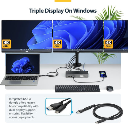 StarTech.com Triple-Monitor USB-C Docking Station, 140W Charging Dock voor MacBook Pro en Windows, 4K 60Hz HDMI of DisplayPort
