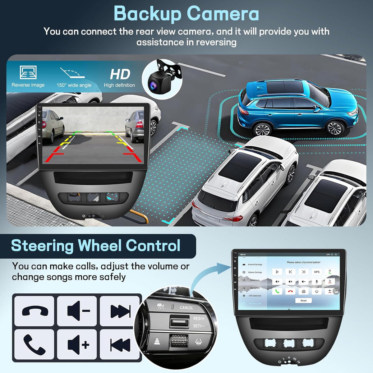 8 Core 4G+64G Qualcomm Car Stereo for Toyota Aygo/Peugeot 107/Citroen C1 2004-2014 with Wireless CarPlay Android Auto, Android 15 10.1'' Touchscreen Radio with WiFi, GPS, Bluetooth 5.1, FM/RDS, DSP