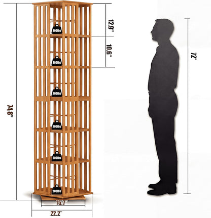 Draaibare Boekenkast – Rotatie Kast – Swivel Boekenkast – Boekenplank – Opbergkast – 360° Draaiend – Hoog 190cm – Ruimtebesparend Bamboe