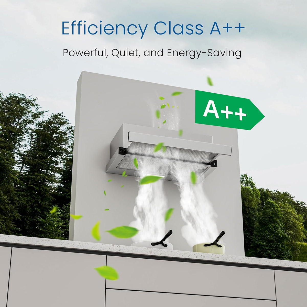 FIREGAS Afzuigkap 60 cm Uitschuifbaar Onderbouw – Zilver, Stil & Energiezuinig, 310 m³/h, LED Verlichting, Automatische AAN/UIT, Aluminium Vetfilter & Koolstoffilter – Voor Afvoer of Recirculatie