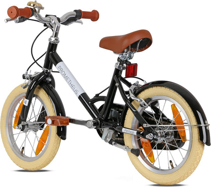 PROMETHEUS BICYCLES Retro Kinderfiets 14 inch vanaf 4 jaar - Kinderfiets voor meisjes en jongens, fiets voor kinderen PETITAGE in zwart