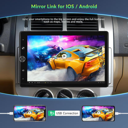Autoradio 1 DIN met Carplay Android Auto bekabeld, 10,4 inch handmatig draaibaar touchscreen autoradio Bluetooth FM-radio, spiegel link, 2 USB, achteruitrijcamera