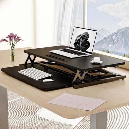 ERGOMAKER In hoogte verstelbare staande bureau converter - 80cm (32 inch)breed Platform tafelblad werkstation - snel zitten om te staan Desk Riser voor Dual monitoren, Zwart