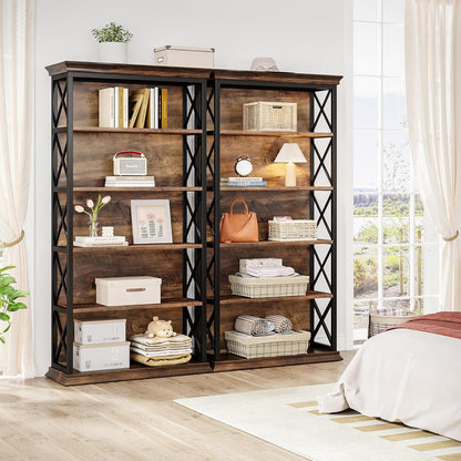 Tribesigns 6 Tier Bookcase, 71 Inch Industrial Bookcases and Bookcases, Floor Standing, 5 Shelves, Storage Shelves, Tall Bookcase for Home Office, Living Room, Bedroom, Brown and Black