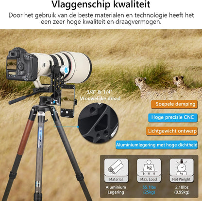 ARTCISE gimbal statiefkop met handvat, GH7 draagbare lichtgewicht heavy duty koppen met standaard 1/4 '' quick release plaat en bubbelniveau voor DLSR camera statief, max belasting 25kg
