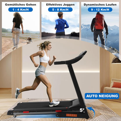 ISE Loopband Elektrisch 5% helling, inklapbaar, 16 km/u, borstelloze motor 3,0 pk, stille < 45 dB, 12 intelligente programma's,hartslagsensoren, ruimtebesparend, max. 130 kg