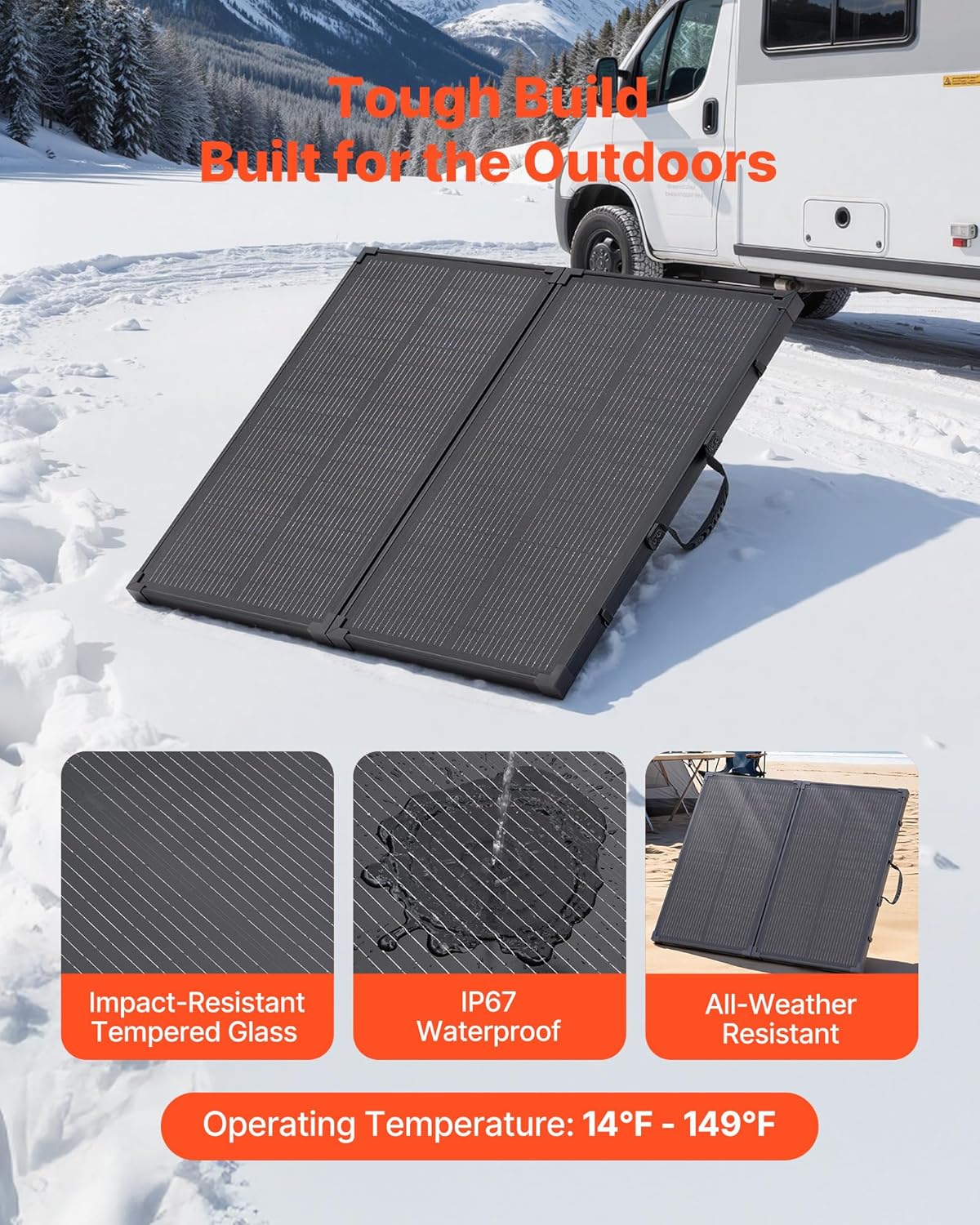 VEVOR Opvouwbaar zonnepaneel 100 W met frame, draagbaar monokristallijn fotovoltaïsch paneel type N met 16 BB, zonne-oplader IP67 waterdicht met PWM-controller 30 A MC4-uitgang