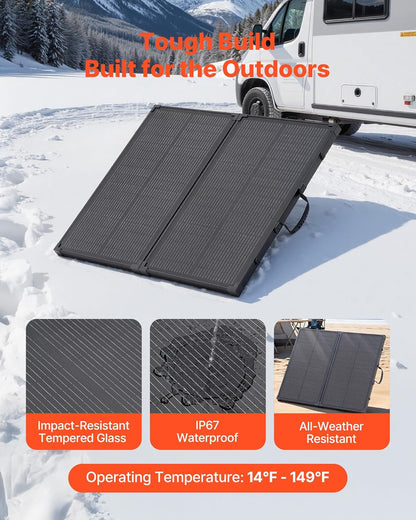 VEVOR Opvouwbaar zonnepaneel 100 W met frame, draagbaar monokristallijn fotovoltaïsch paneel type N met 16 BB, zonne-oplader IP67 waterdicht met PWM-controller 30 A MC4-uitgang