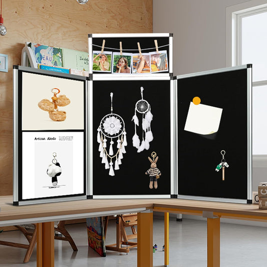 Presentatiebord, 3 + 1 paneel, groot opvouwbaar presentatiebord, 180 x 90 cm, drievoudig gevouwen presentatiebord, display voor beurzen, tafeldisplays, zwart, 180 x 90 cm
