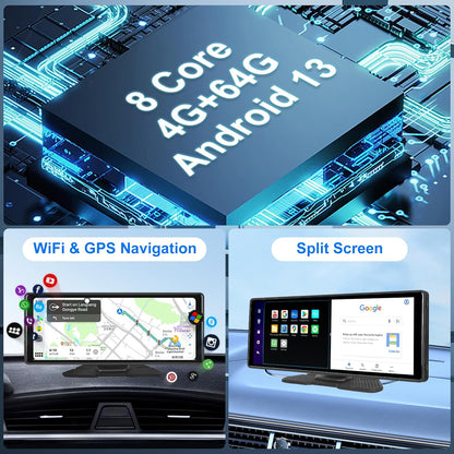Hodozzy Android 4G 64G 8-core draadloos CarPlay display Android navigatiecamera dashboard achteruitrijcamera 10,26 inch MirrorLink touchscreen, GPS, wifi, Bluetooth,