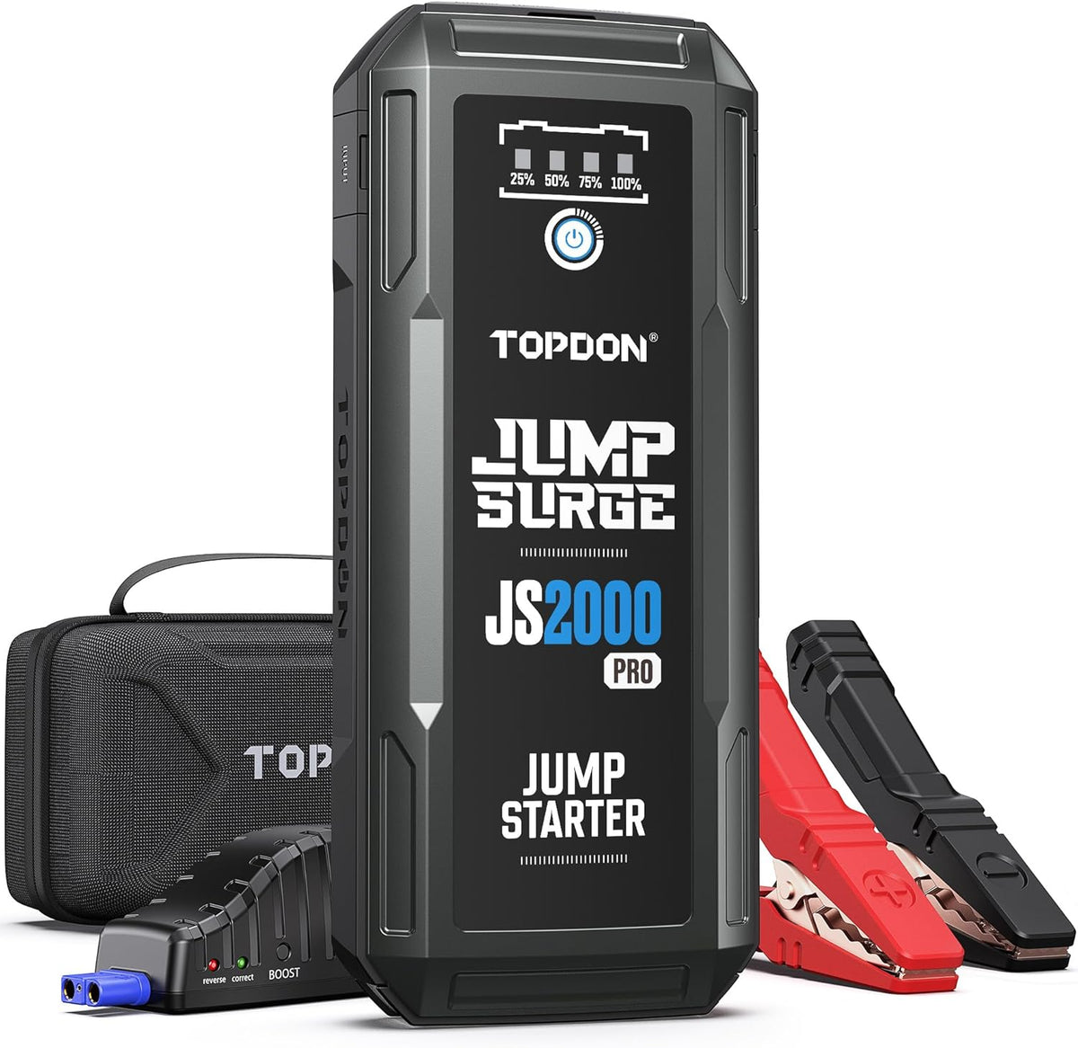 Starthulp – Noodstarter – Jumpstarter – Startbooster – Accustarter – Voor 12V Voertuigen – 2000 A Piekvermogen – 16.000 mAh Powerbank