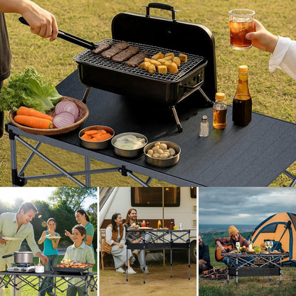 Anbte Campingtafel opvouwbaar, 2 verstelbare hoogte 86,9 cm, grote oprolbare campingtafel ondersteuning 119,7 kg met opbergmand en tas, aluminium buitentafel, voor picknick reizen Bbq, 100 x 50 cm