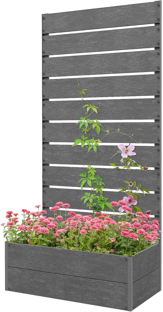 Outsunny Garden Planter with Trellis for Climbing Plants Vine Flowers Freestanding Raised Bed for Garden Outdoor Patio Planter with Drain Grit, 72x38x150cm, Dark Grey - QUORE