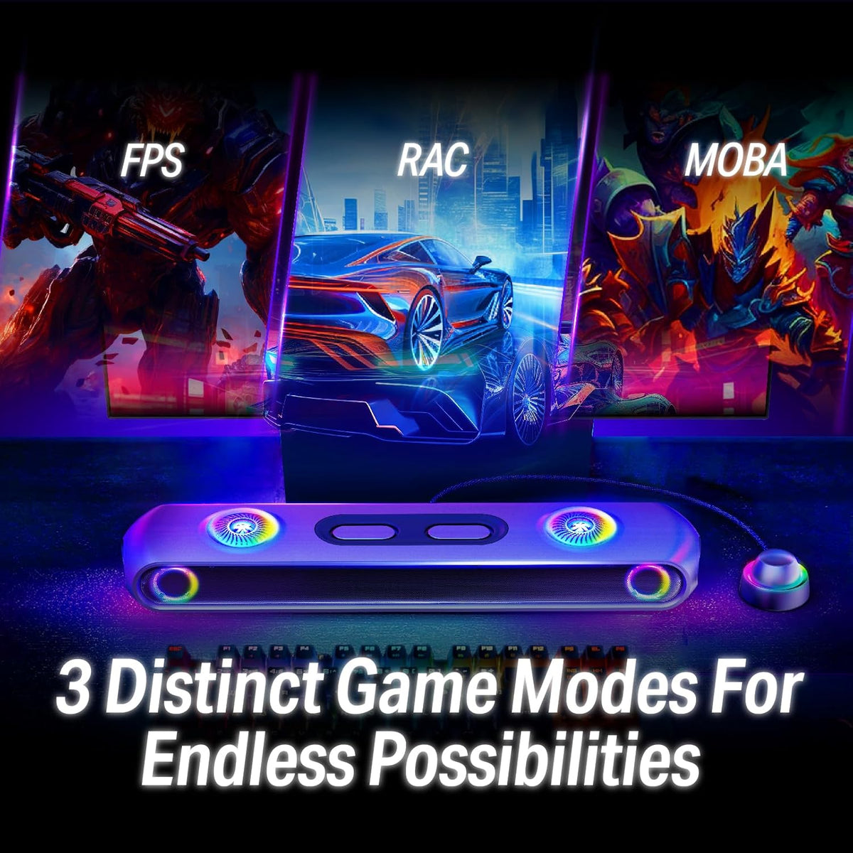 OXS Thunder Pro Gaming Soundbar 5.1.2 Dolby Atmos, versterkte bassen, bluetooth multi-device aansluiting, geïntegreerde subwoofer, 3 Pro gamermodi, slank togle-design, voor pc's, gameconsoles