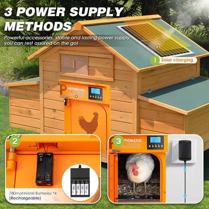 NEWTRY Automatic Chicken Door Opener with Timer and Light Sensor, 10 W, Solar Powered with Remote Control, 40 m - QUORE