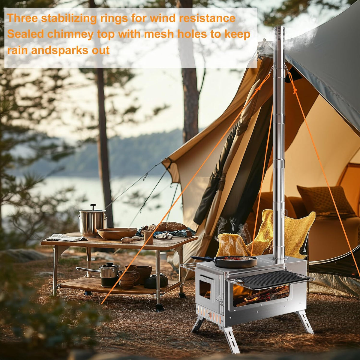 Houtkachel – Tentkachel – Campingkachel – Outdoor kachel – Houtbrander – RVS Staal – Draagbaar en Compact – 7 Schoorsteenpijpjes
