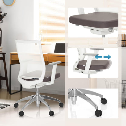 hjh OFFICE 657630 Aspen Professionele bureaustoel, stof/net, wit/grijs, draaistoel, ergonomisch, zelfherstellende netrug, in hoogte verstelbaar
