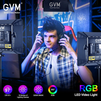 GVM RGB LED-videoverlichtingsset, 800D studio-videolampen met app-bediening, filmverlichtingsset voor YouTube-fotografieverlichting, 3 stuks led-lichtpaneel, gaming, conferentie, 8 scènelichten, CRI