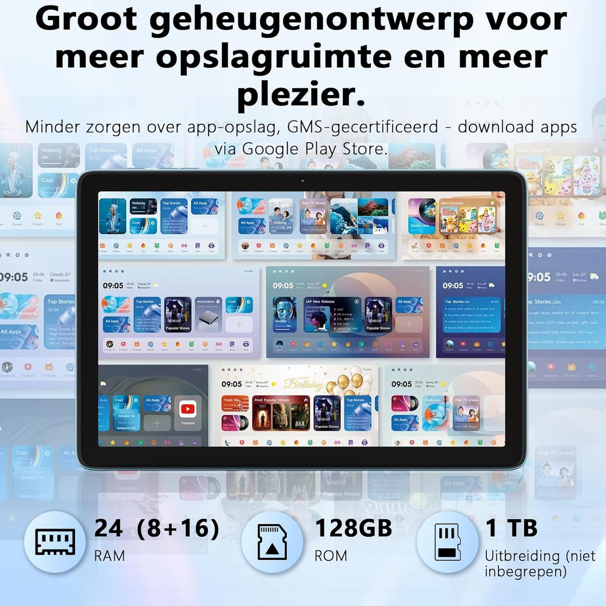 Raemond Android 15 Tablet 10 Inch, 24GB RAM + 128GB ROM （1TB TF）, T615 Octa-core CPU, 1280x800 IPS HD Display, WiFi 6, BT 5.4, 5MP+ 8MP Camera,Gemini Ai, 2 in 1 Tablets met Keyboard Case Mouse Stylus