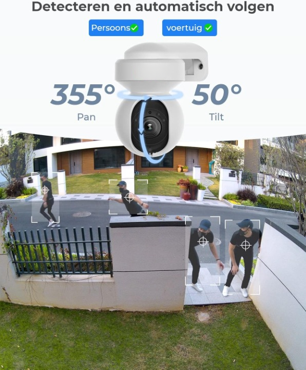 Beveiligingscamera - Wifi-beveiligingscamera - Camerabewaking - Draadloos - voor Buiten - 2.4 & 5GHz - 5MP - CCTV-camera - met AI-detectie van Mens - Huisdier - Automatisch Volgen - 3x Optische Zoom - Oudere Huisdieren - Tweerichtingsgeluid - Wit