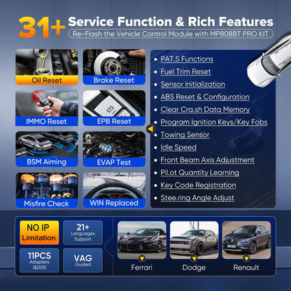 Professionele Diagnosescanner – Autodiagnosescanner – Diagnosetester – OBD2 Scanner – Autoscanner – Met 11 Adapters – Volledig Bidirectioneel En 30+ Servicefuncties