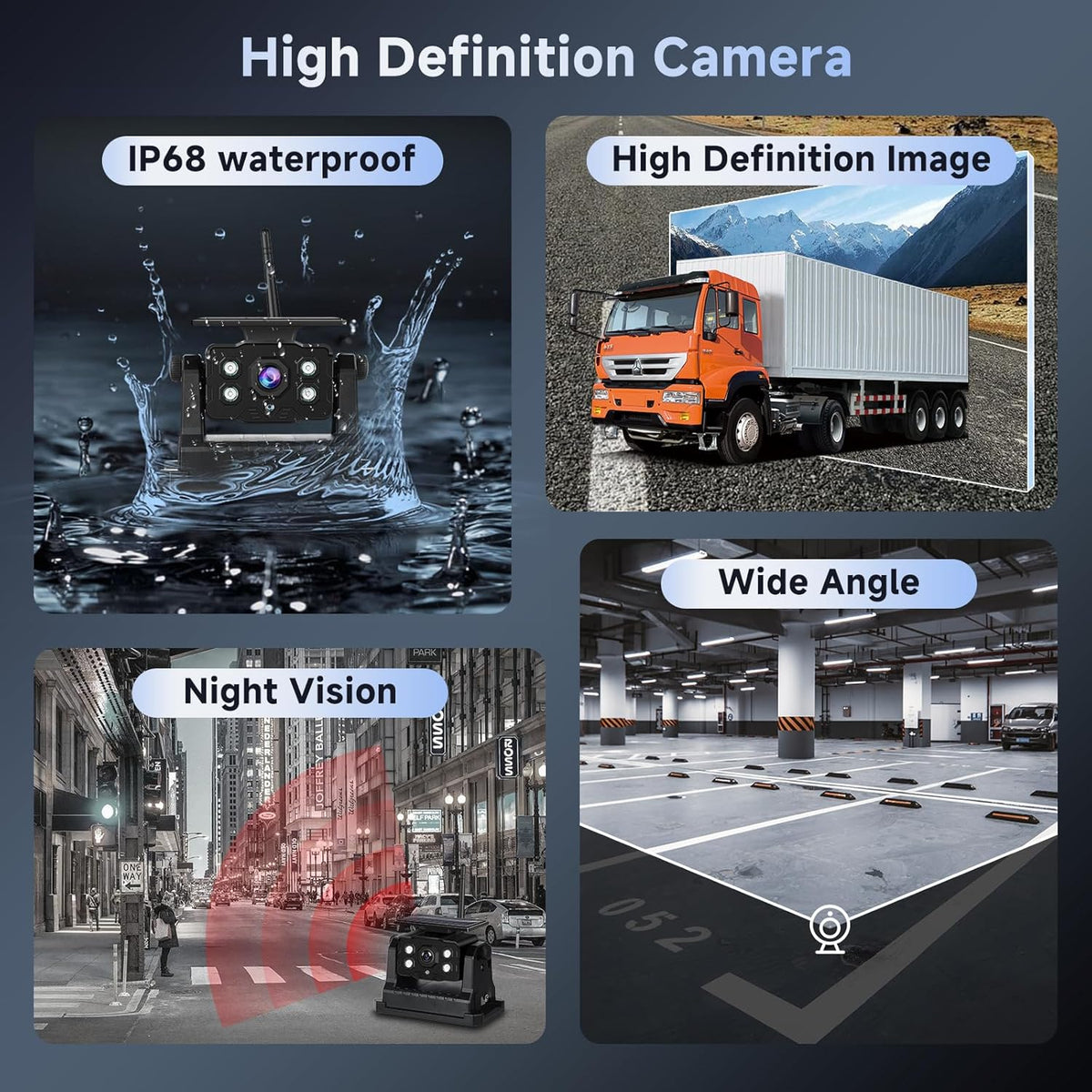 Hodozzy Draadloze achteruitrijcamera met zonne-energie, 2 camera's, magnetische radio, 1080p nachtzicht, 7 inch waterdicht monitor, loopopname, auto cameraset voor camper