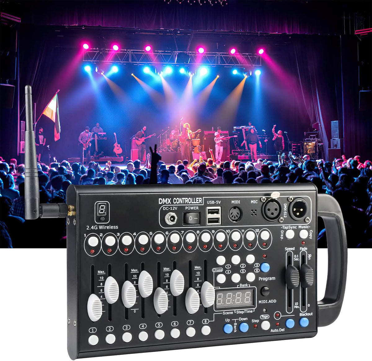 DMX512-console, 2.4 G, 192 kanalen, DMX-controller, programmeerbare podiumverlichting, bedieningspaneel voor podiumverlichting, dj's, bands, bars, clubs, bruiloften enz