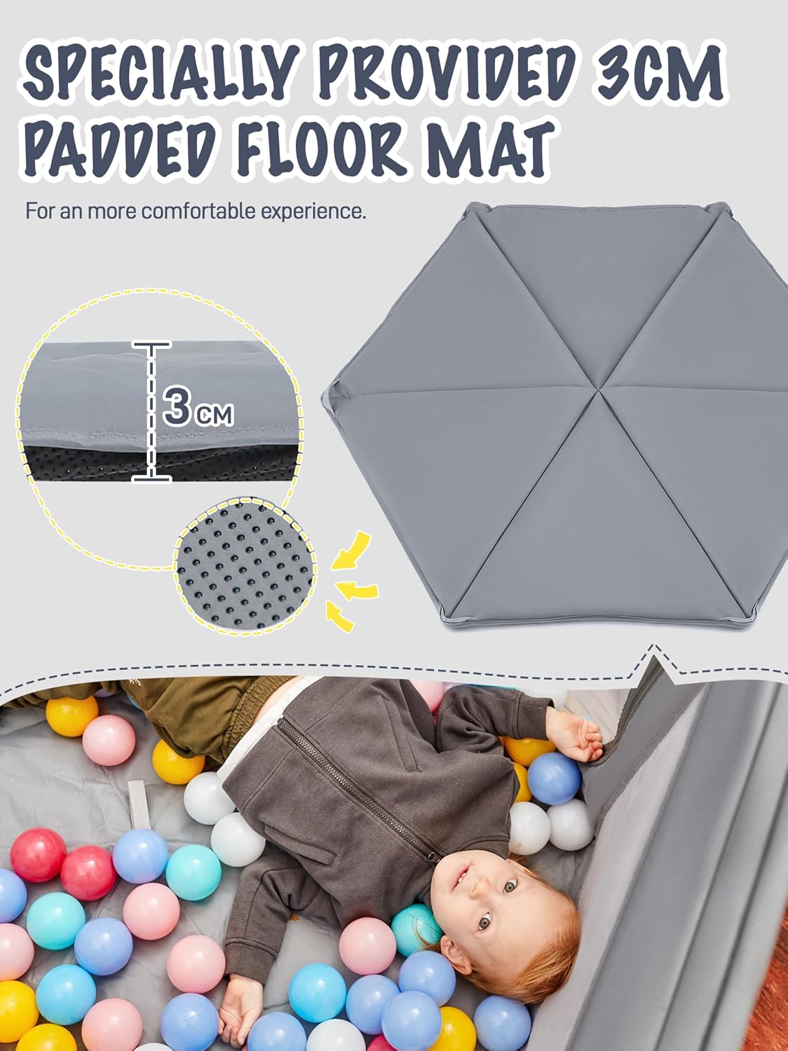 EVER ADVANCED Foldable baby playpen, grey - QUORE