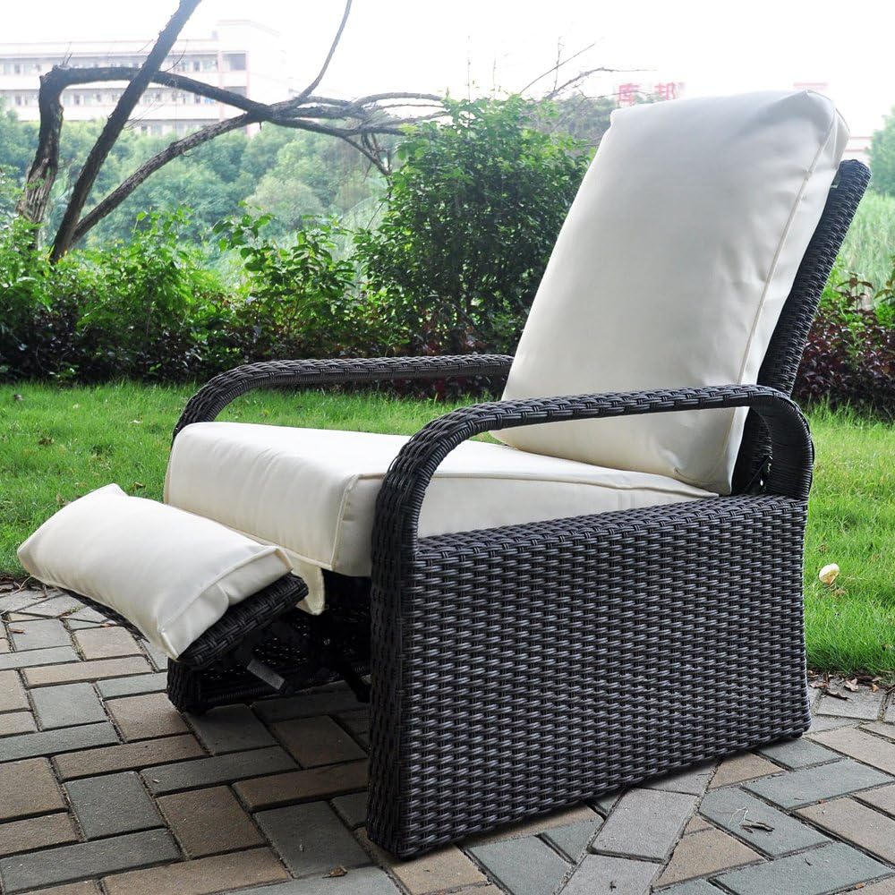 ATR ART TO REAL Garden Armchairs, Adjustable Position Height Adjustable Patio Chair, Aluminium Frame with Hand Woven Resin Rattan, Garden Furniture Lounger, Grey Braid+Beige Cushion - QUORE