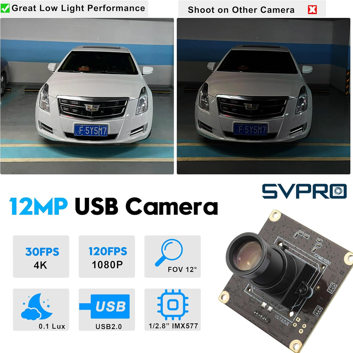 SVPRO 1080P 120fps Hoge Snelheid Camera Module 12MP 4K 30fps Industriële Video Camera met M12 Lens 25mm Brandpuntsafstand Smalle Hoek UVC Beveiliging Monitoring Camera voor PC Laptop Raspberry Pi