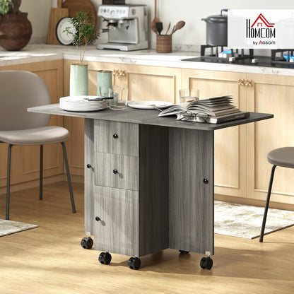 HOMCOM Keukentafel, opvouwbaar, 2 opklapbare dienbladen met 2 laden, 1 kast en 1 opbergrek, 120 x 60 x 76,5 cm, donkergrijs