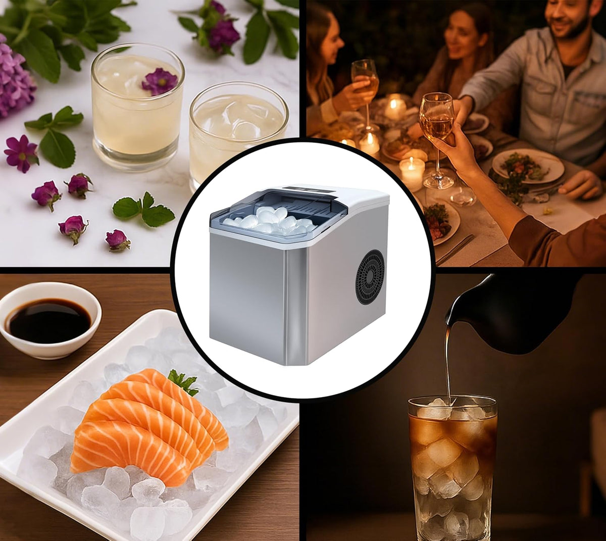 iTOMA aanrecht-ijsmachine, 2 maten kogelijs, 1,3 liter zelfreinigende ijsmachine met mand en schep, voor thuis/keuken/kantoor/bar/feest