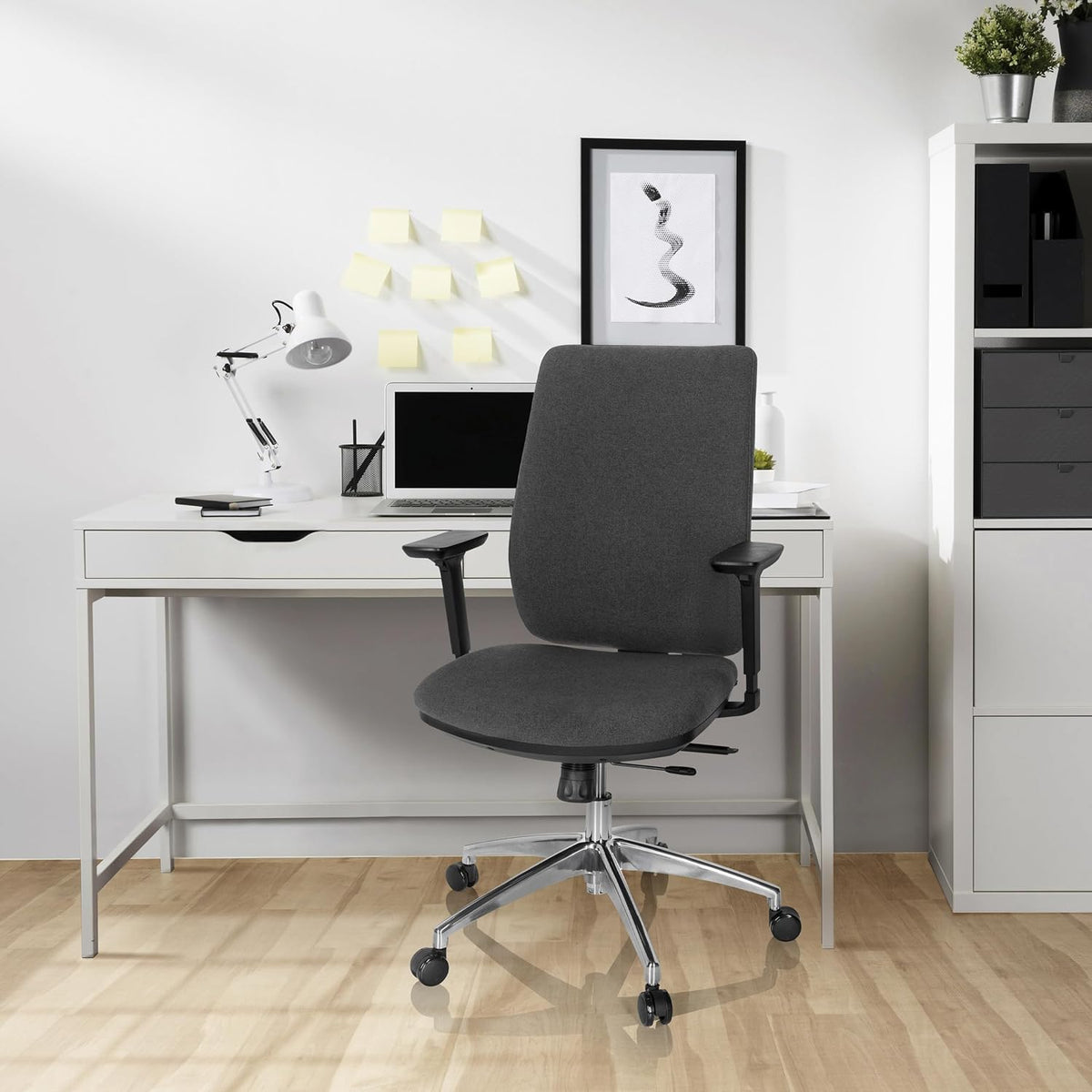 hjh OFFICE Integrio 820026 Professionele bureaustoel van stof, donkergrijs, ergonomisch, rugleuning in hoogte verstelbaar, bekleed, 123 x 74 x 63 cm