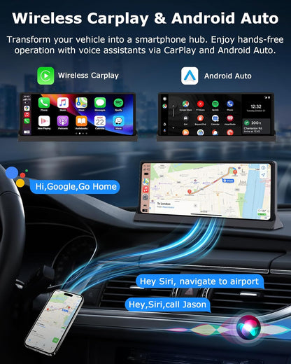 【4-in-1】Carplay Android Auto Scherm voor in de Auto met YouTube/Netflix/Tiktok, Exclusieve Houder 10,26 inch Carplay-scherm Car Play Autoradio met Achteruitrijcamera Dual-band WLAN, Bluetooth