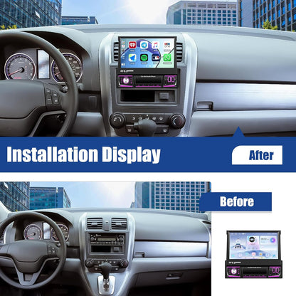 SIXWIN 2 + 64 GB 1 DIN Android 13 autoradio met Carplay Android Auto Mirrorlink, 7 inch touchscreen, uitschuifbaar handmatig met wifi, GPS, Bluetooth, RDS/FM 2 USB TF AUX