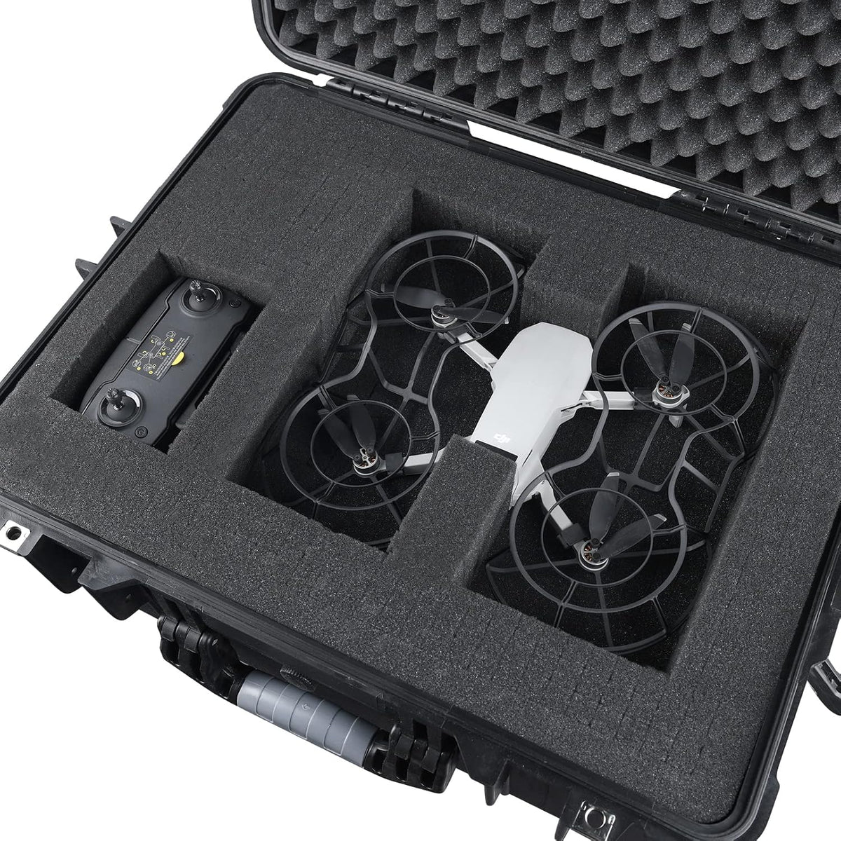 MEIJIA All Weathe waterdichte harde hoes met intrekbare trekgreep en rollende wielen, aanpasbare pasvorm schuim ingevoegd, geschikt voor camera, drones, apparatuur, elegant zwart, Zwart, 22"X13.81"X9