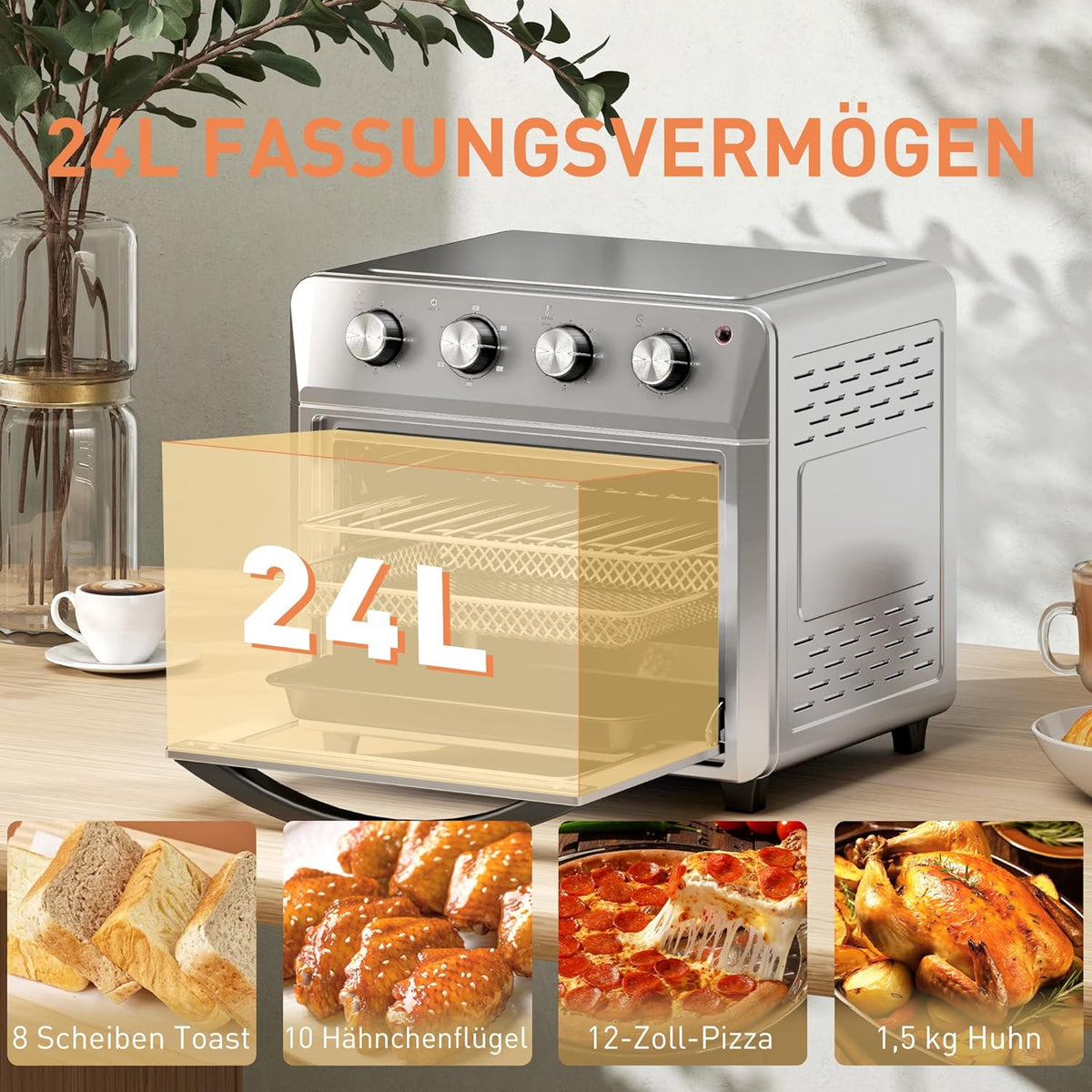 Mini Heteluchtoven – Mini Oven – Convectie Oven – Airfryer – Heteluchtfriteuse – 24 Liter Inhoud – 1600 Watt Vermogen - QUORE