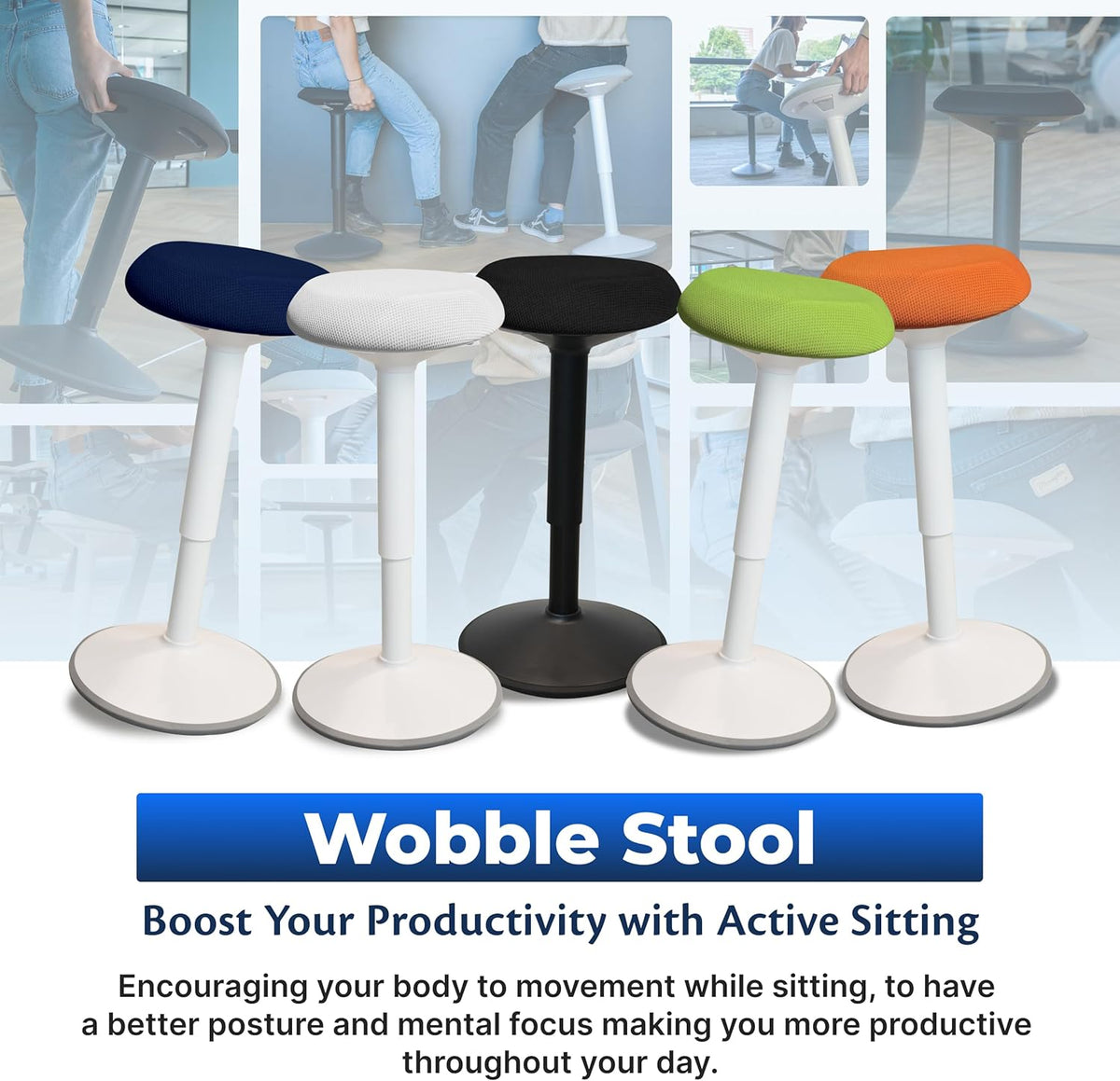 Ergonomische kruk - Bureaustoel - Testwinnaar - 55-80 cm - In hoogte verstelbaar met schommelfunctie - Ergonomische antislip Desk Chair - Office Chair - Groente