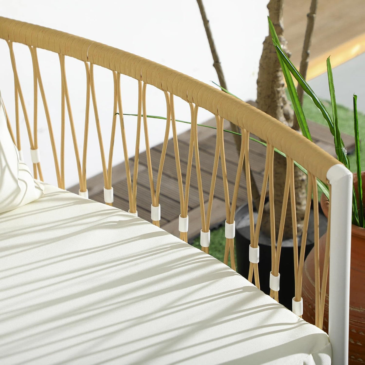 Outsunny 3-Piece Rattan Garden Furniture Set, Garden Set with 2 Garden Chairs, Coffee Table, Balcony Furniture Set with Cushions, for Balcony, Terrace, Yellow+Cream. - QUORE