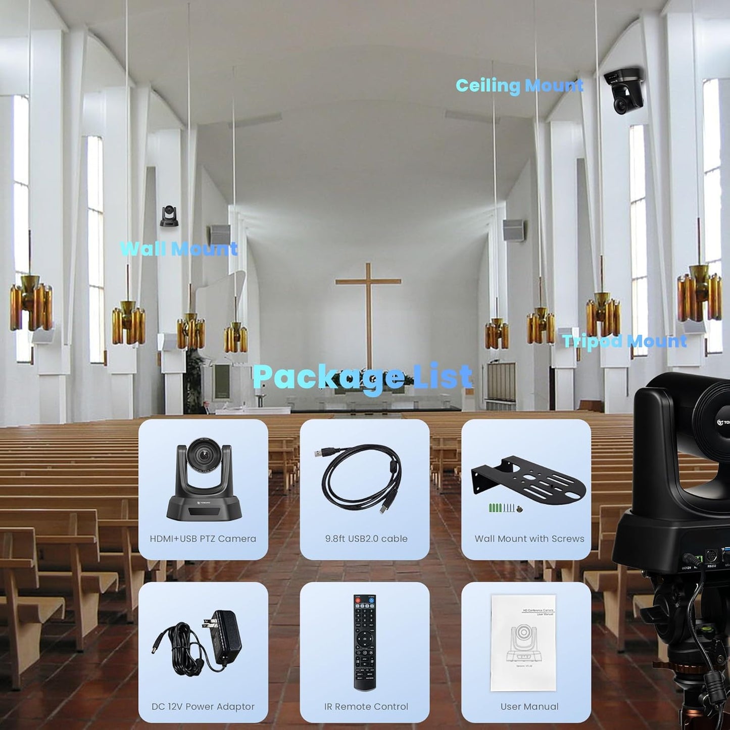 TONGVEO Conferentiecamera, 10 x optische zoom, USB-HDMI 1080P HD PTZ-camera voor teams/zoom, videoconferentie, YouTube OBS Live Streaming (10 x HDMI/USB)