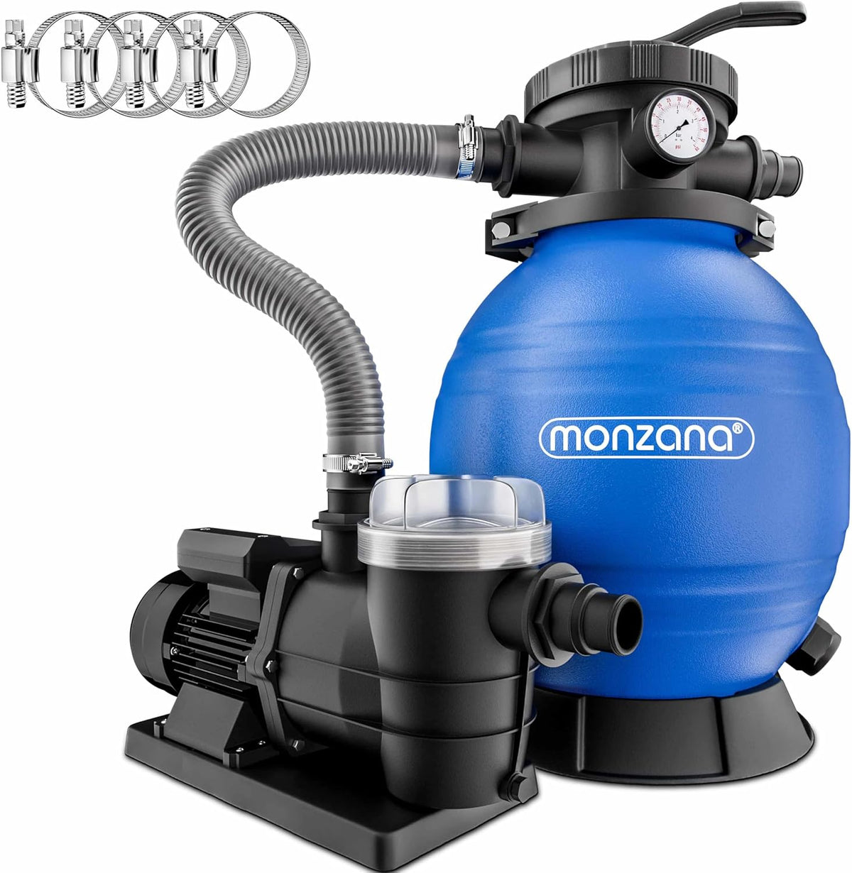 Monzana Zandfiltersysteem 9,6 m³ Voorfilter 7 Wegklep 2in1 adapter Ø32-38mm Filtersysteem Zwembad Filtertank Zandfilter